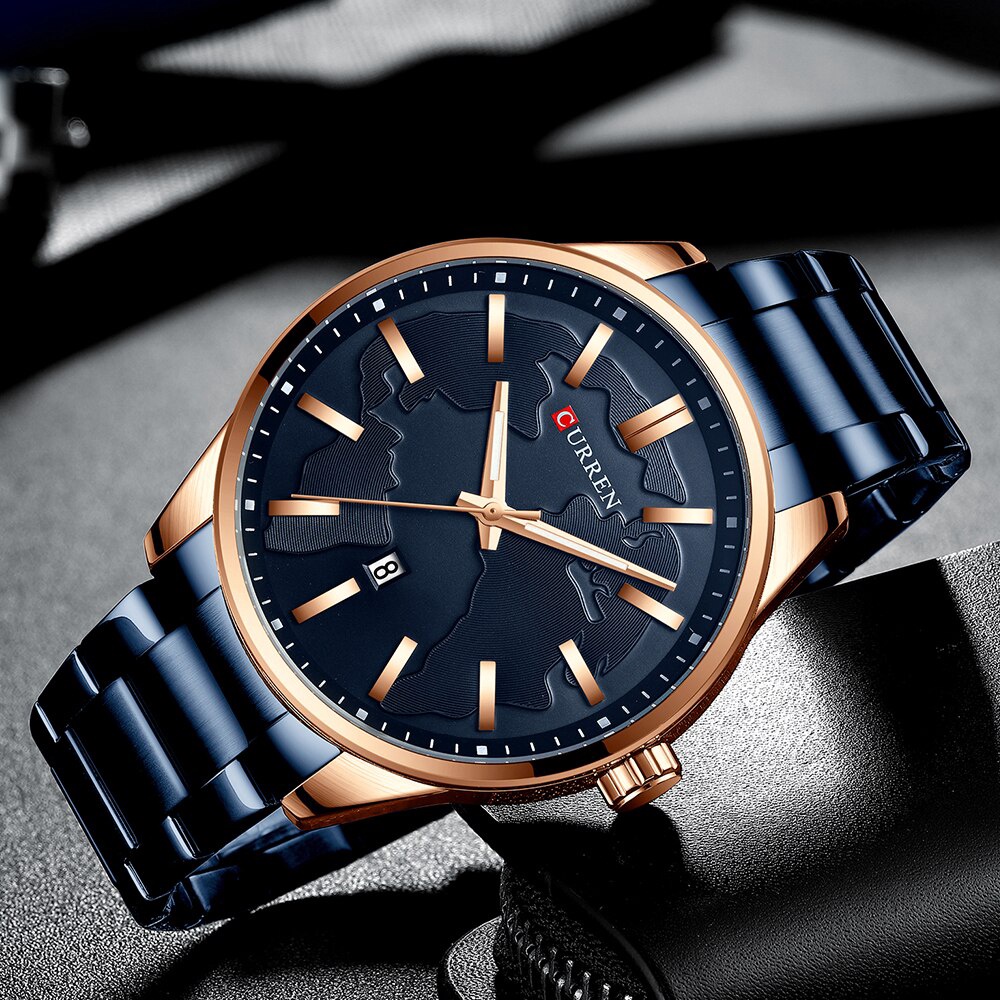 CURREN Fashion Business Men's Watch Atlantic Map Quartz Watch Stainless ...