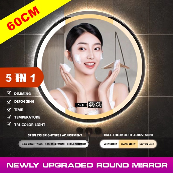 Led circular mirror Multifunctional bathroom mirror with light Wall