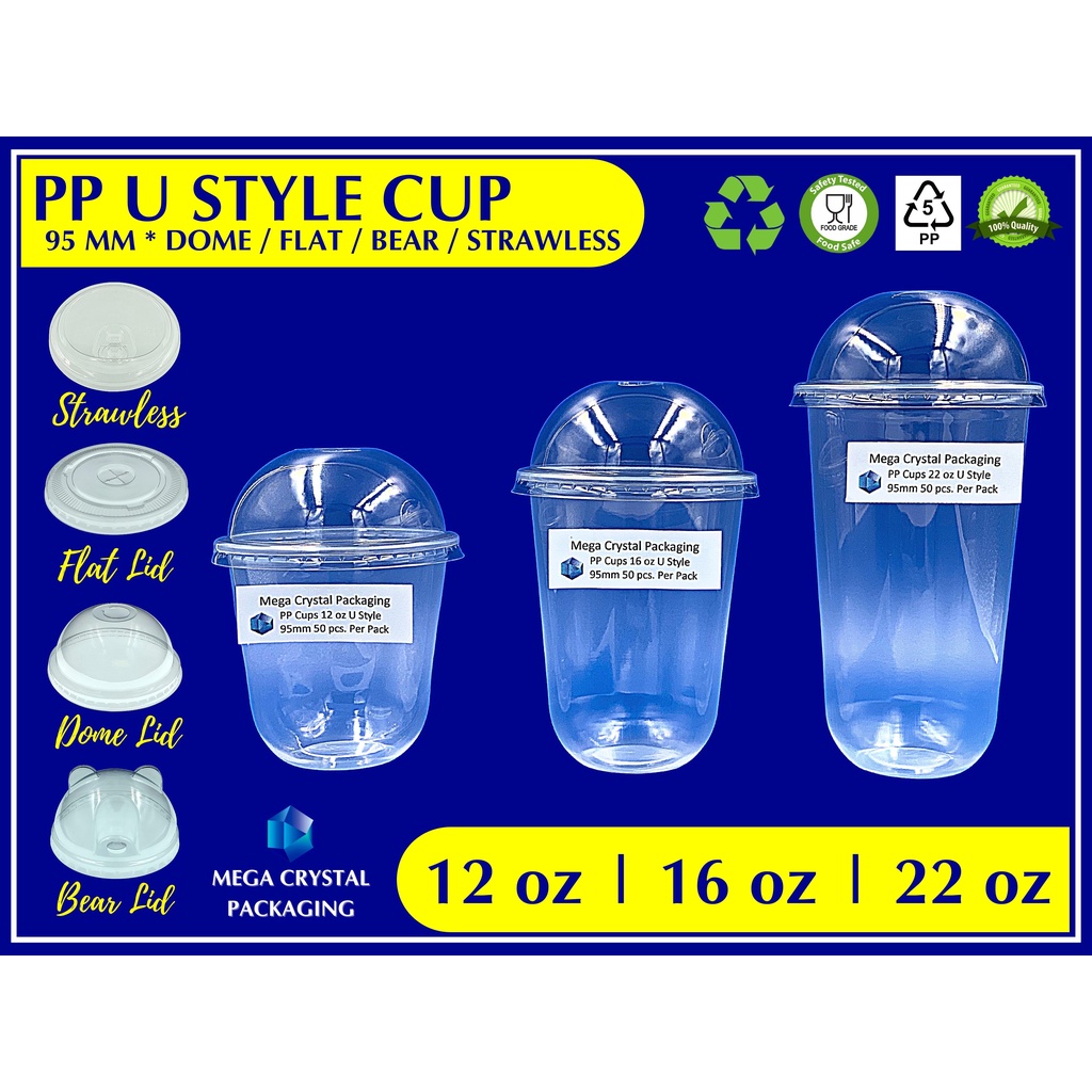 50 Pcs U Cup Milk Tea Plastic Cups Frappe 12 Oz 16 Oz 22 Oz 95mm Without Lid 1690