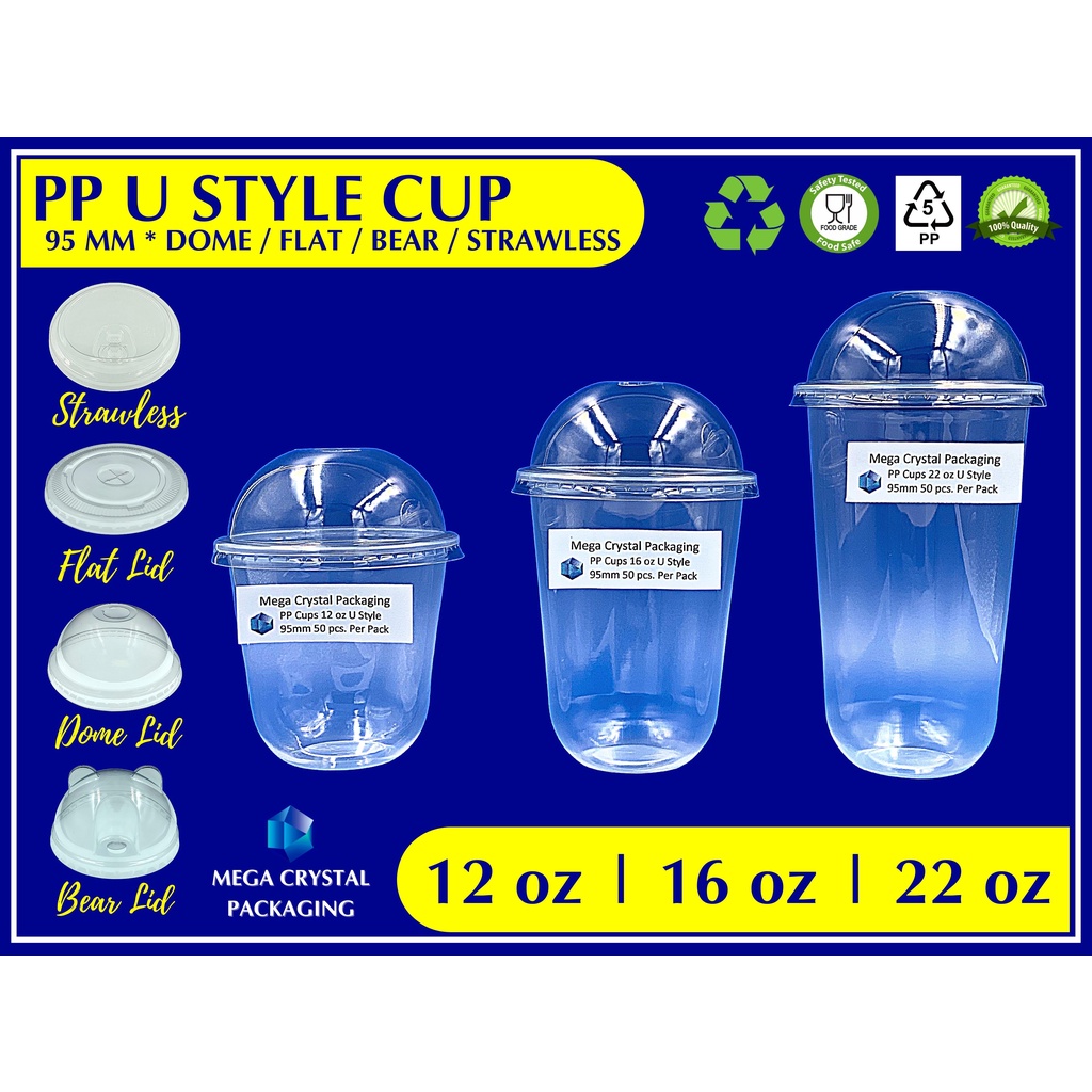 [ 50 Pcs ] U Cup Milk Tea Plastic Cups / Frappe 12 oz / 16 oz / 22 oz