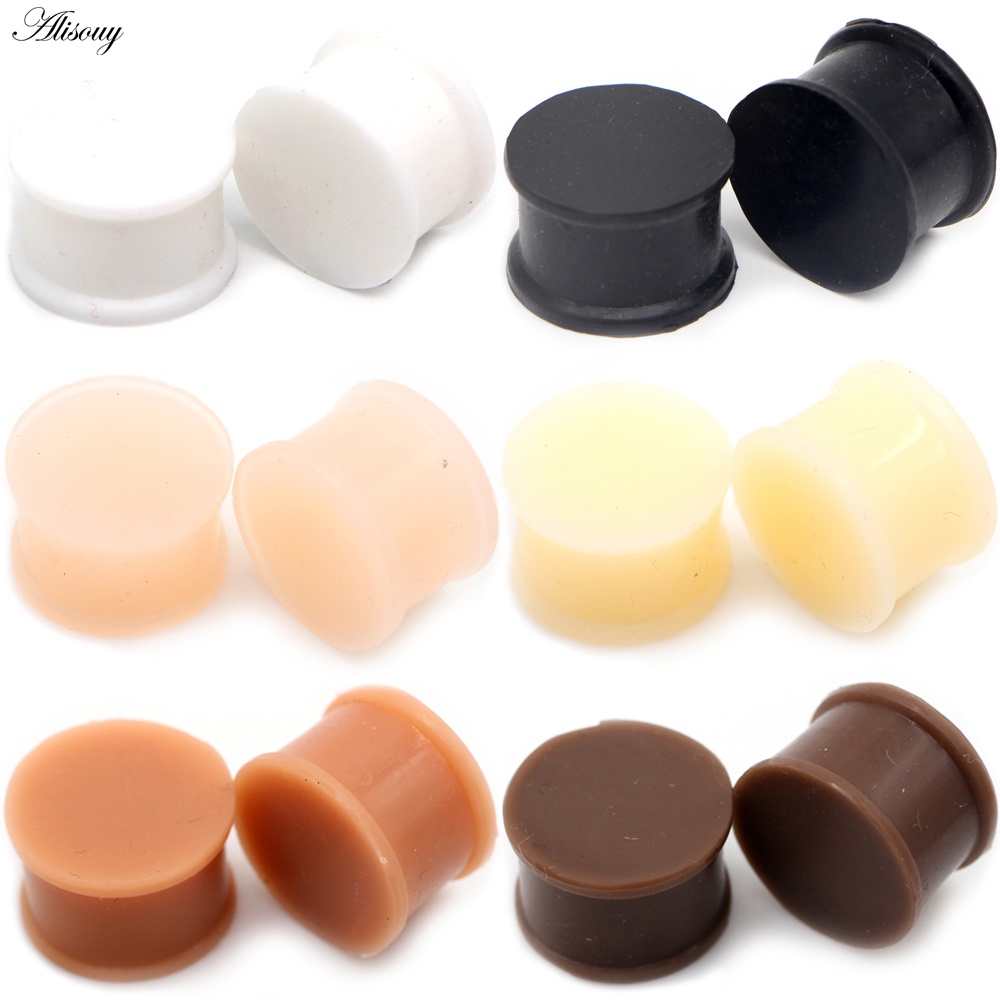 Qmcandy Silicone Ear Tunnels Plugs — 60pcs Mixed Colors, Double Flared, Flexible Stretching Jewelry (Multiple Sizes)
