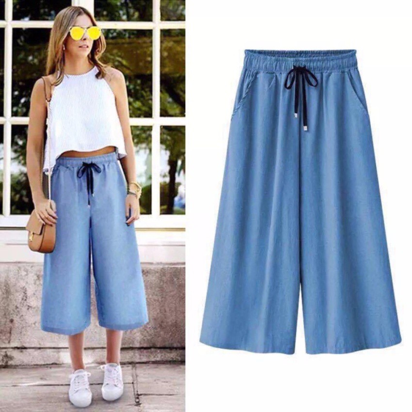 Elegant Soft Denim Square Pants for Women (Light blue)