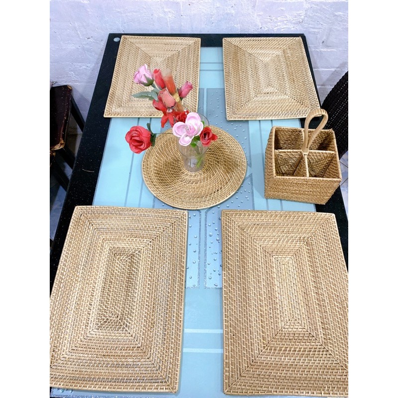 Natural Finished Rattan Rectangular Placemats Shopee Philippines