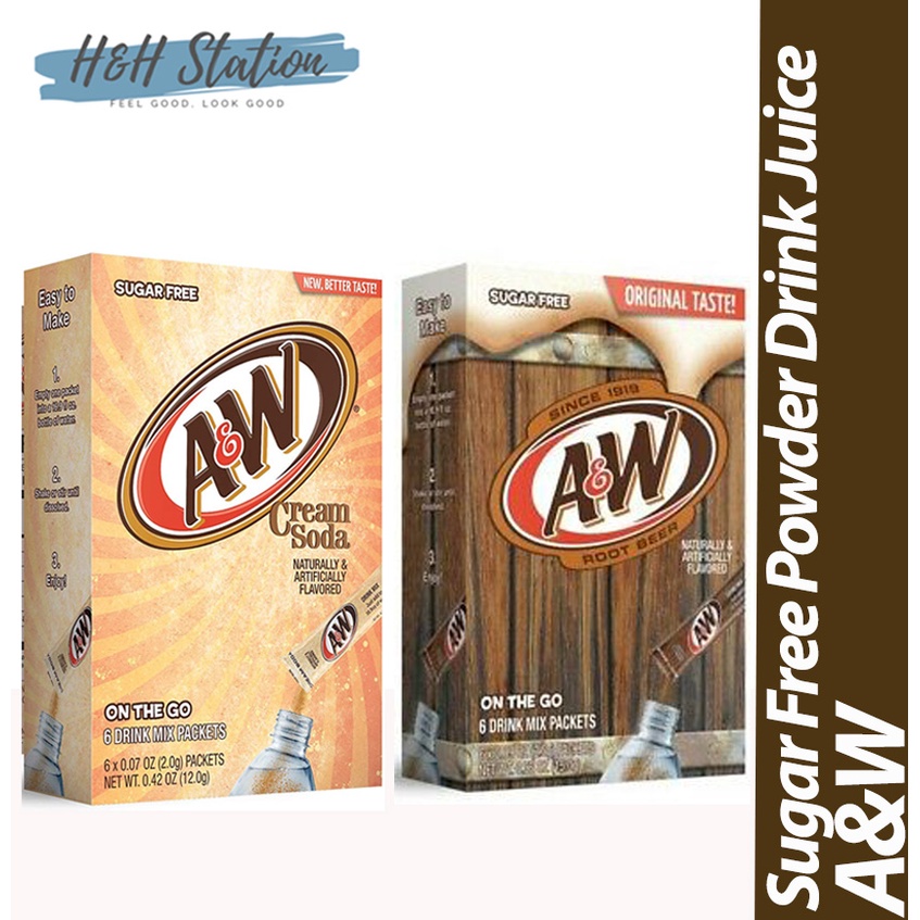 New Zero Sugar / Sugar Free A&W, Root Beer Powder Drink Mix 6packet