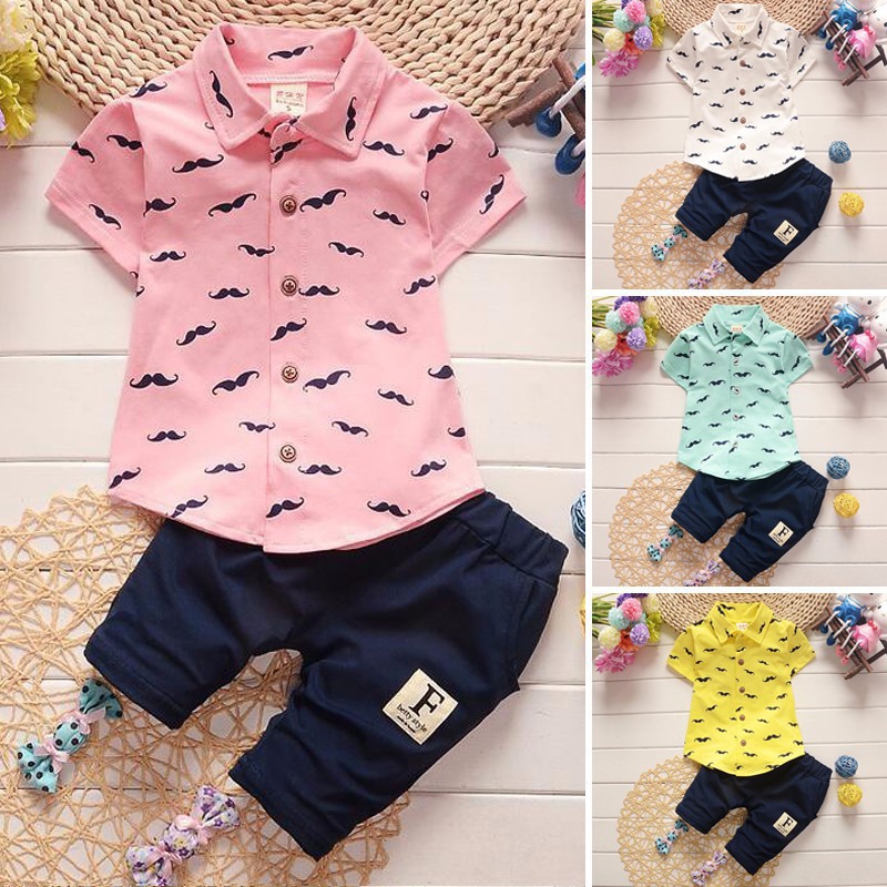 Kid Boy Fashion Short Sleeve Pattern Tops + Pants Set | Shopee Philippines