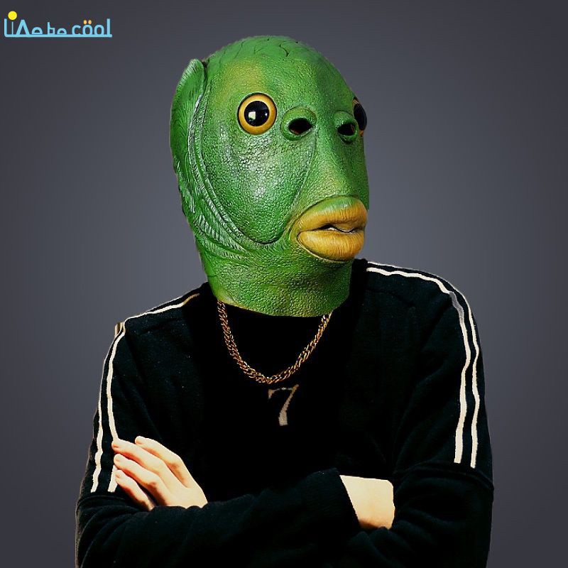 Weird Fish Green Fish Mask Latex Green Fish Headgear Run Boba Mask Prom ...