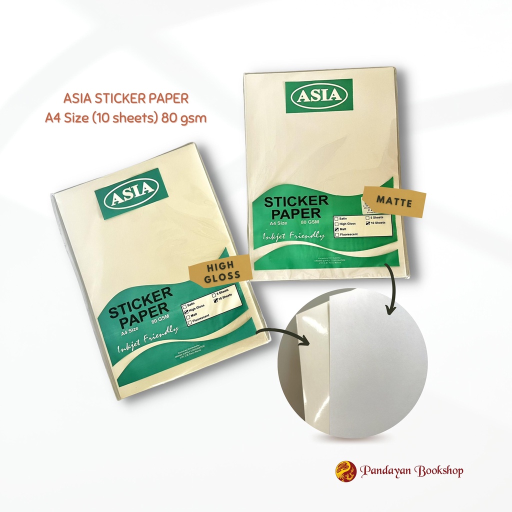 Asia Sticker Paper (A4 80 Gsm Inkjet Friendly) | Shopee Philippines