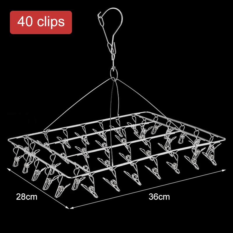 40 Clips Stainless Steel Clothes Hanger Rack Drying Rack Socks ...