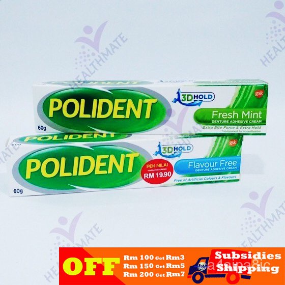 Polident Denture Adhesive Cream Flavour Free/Fresh Mint (60 g) qMmM