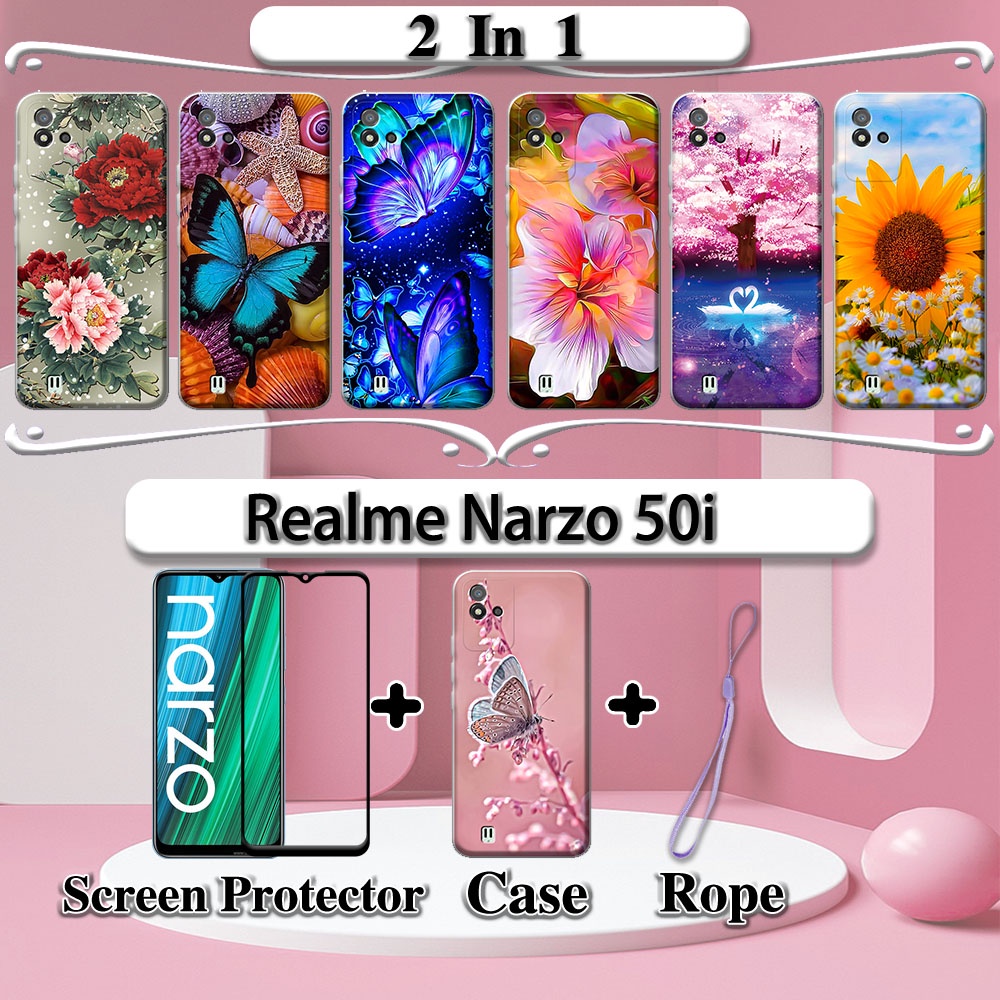 2 In 1 Realme Narzo 50i Case With Tempered Glass Curved Ceramic Screen 