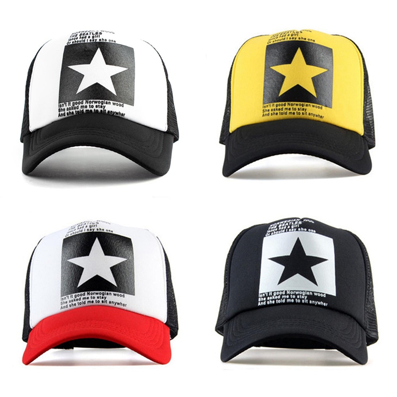 Men's and Women's Five-pointed Star Net Caps Black and White Multicolor ...