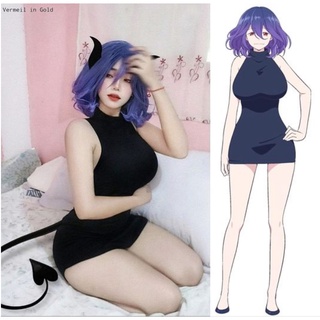 Anime Kinsou No Vermeil Cosplay Costume Wig Black Dress Purple Gradient  Short Hair Vermeil In Gold Devil Goldfilled Alto Women