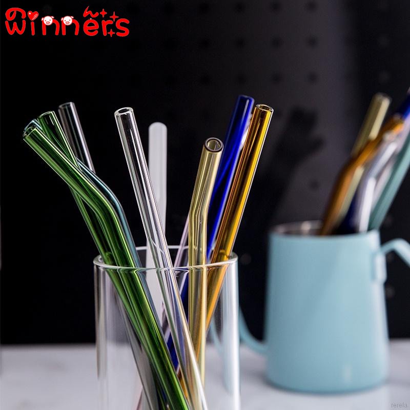 INS New Glass Straw Multi-color Cup Transparent Bent Straw Creative ...