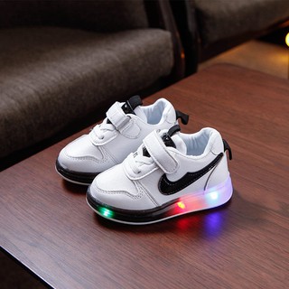 LED velcro baby shoes light up white shoes sneakers for kids | Shopee  Philippines