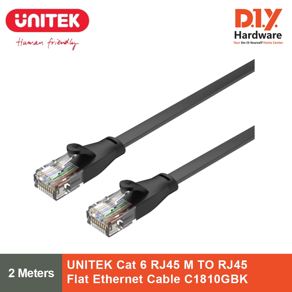 UNITEK Cat 6 RJ45 M to RJ45 Flat Ethernet Cable C1809GBK 2 meter ...