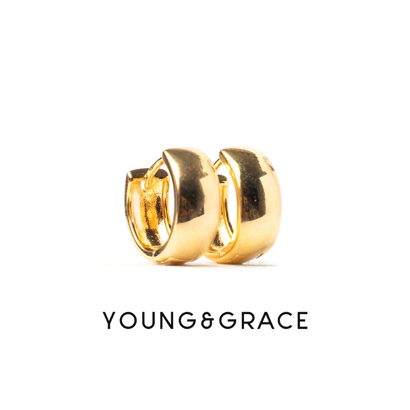 Young & Grace 24k Gold Plated Minimalist Glossy Hoops Earrings