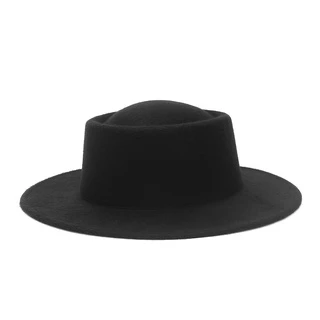 FS Vintage Pork Pie Hat Men Wide Brim Wool Felt Fedora Black Hat Mans  Church Jazz