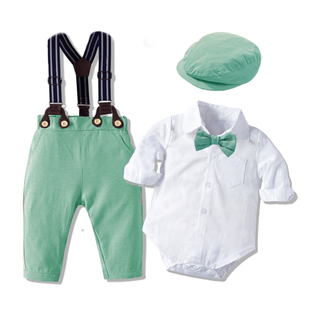 Jungle Safari Costume Baby Boy Gentleman Suit Long Sleeve Shirt Green