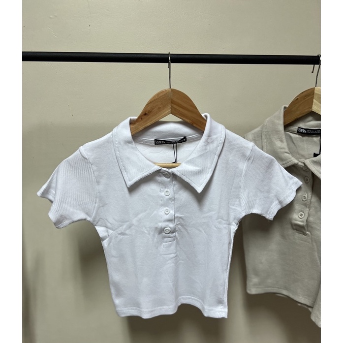 Zara Rib Polo Collar Rib Crop Top | Shopee Philippines