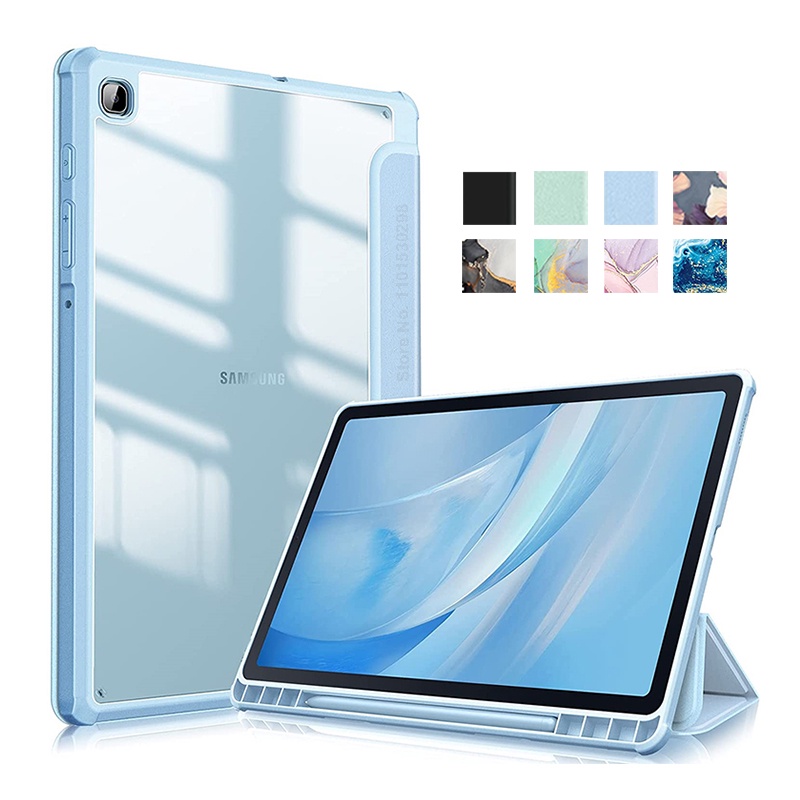 acrylic transparent Tablet Case with pen holder Trifold leather case