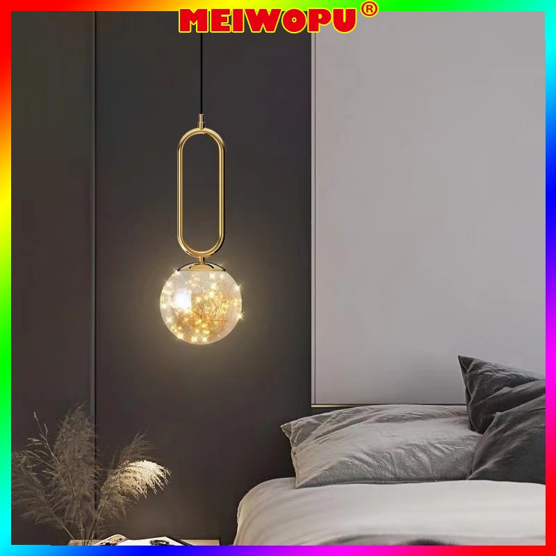 Bedroom Bedside Pendant Lamp Luxury Hanging Light Gypsophila Glass ...