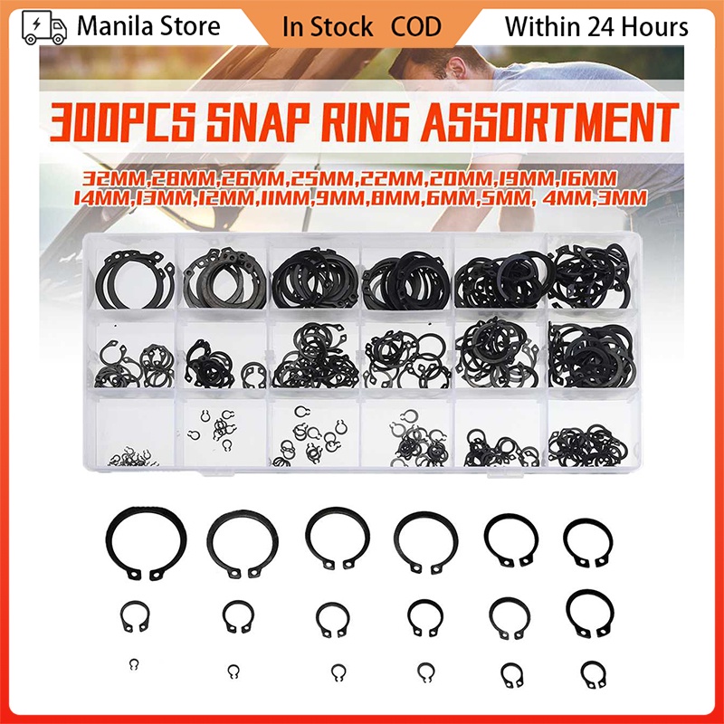 300Pcs Internal Snap Ring Washer Circlip External Retaining Ring