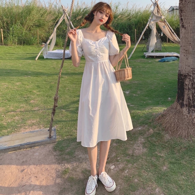 white first love dress women's summer waist dress | Shopee Philippines