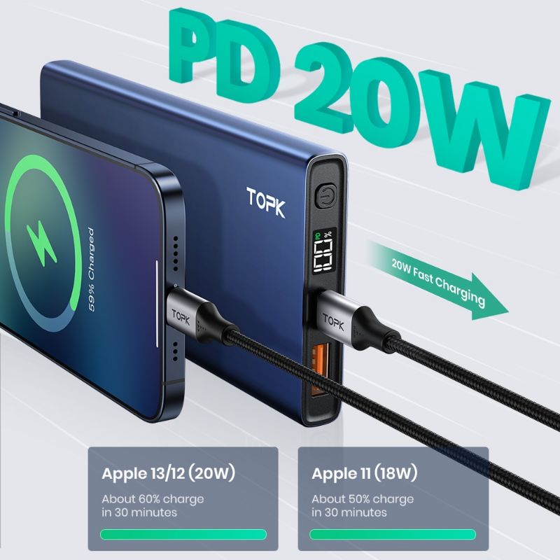 TOPK Powerbank PD 20W 10000mAh Aluminum Body QC3.0 PD3.0 Fast Charging ...