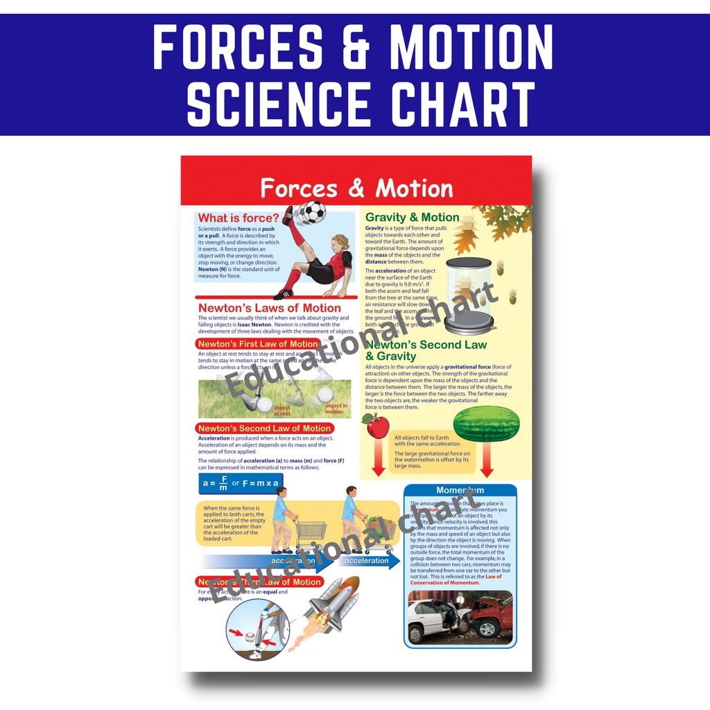 FORCES AND MOTION POSTERS CHARTS I ALL ABOUT SCIENCE CHARTS, A4 Size ...