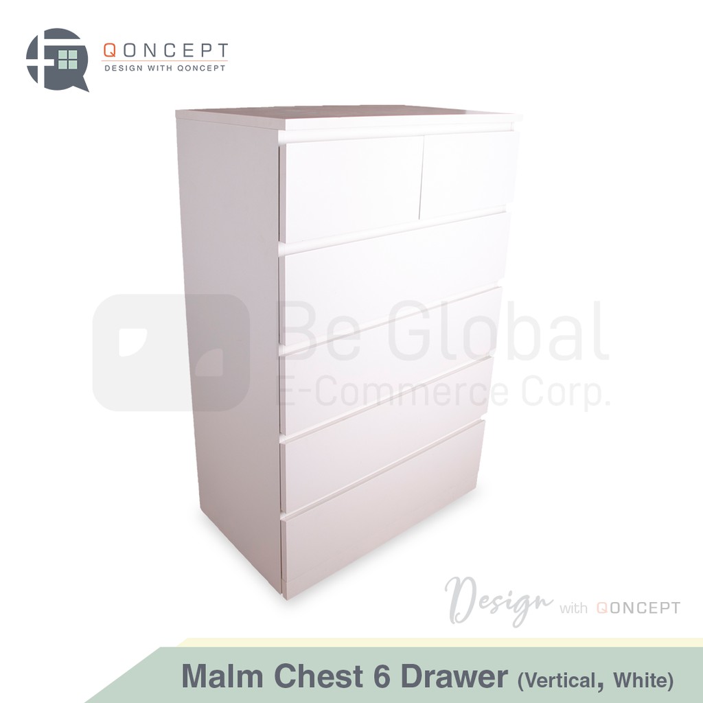 Qoncept Furniture Malm White Minimalist Wooden Chest Drawer - 6 Drawers ...