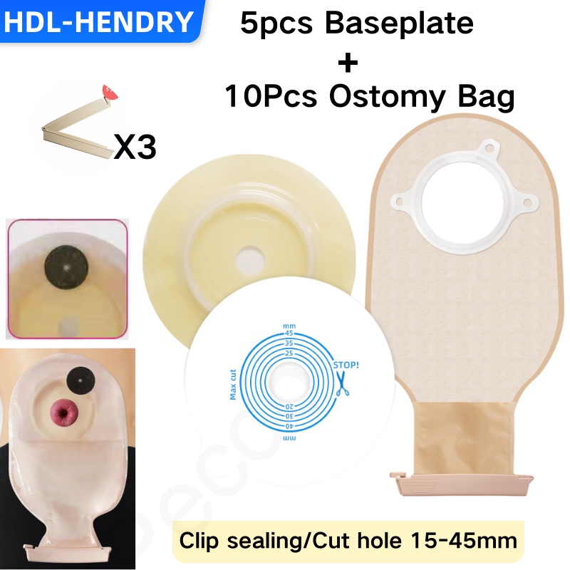 【10Pcs Ostomy Bag+5pc Baseplate 】Two-piece Ostomy bag Drainage Durable ...