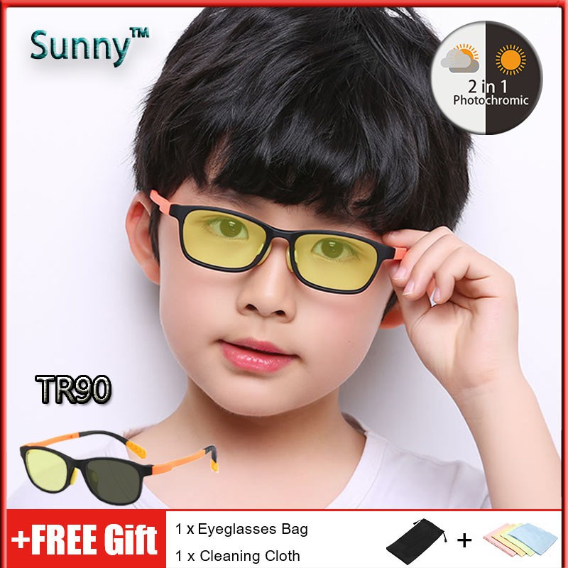 Photochromic Anti Radiation Glasses For Kids Boys Girls TR90 Frame Anti ...