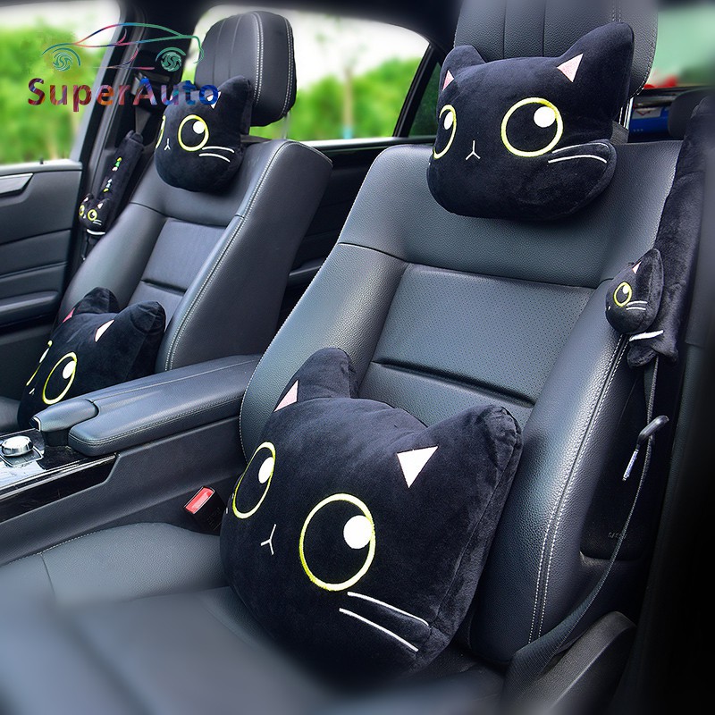 SuperAuto Car Neck Pillow Cartoon Cat Head Car Headrest Travel Cushion ...