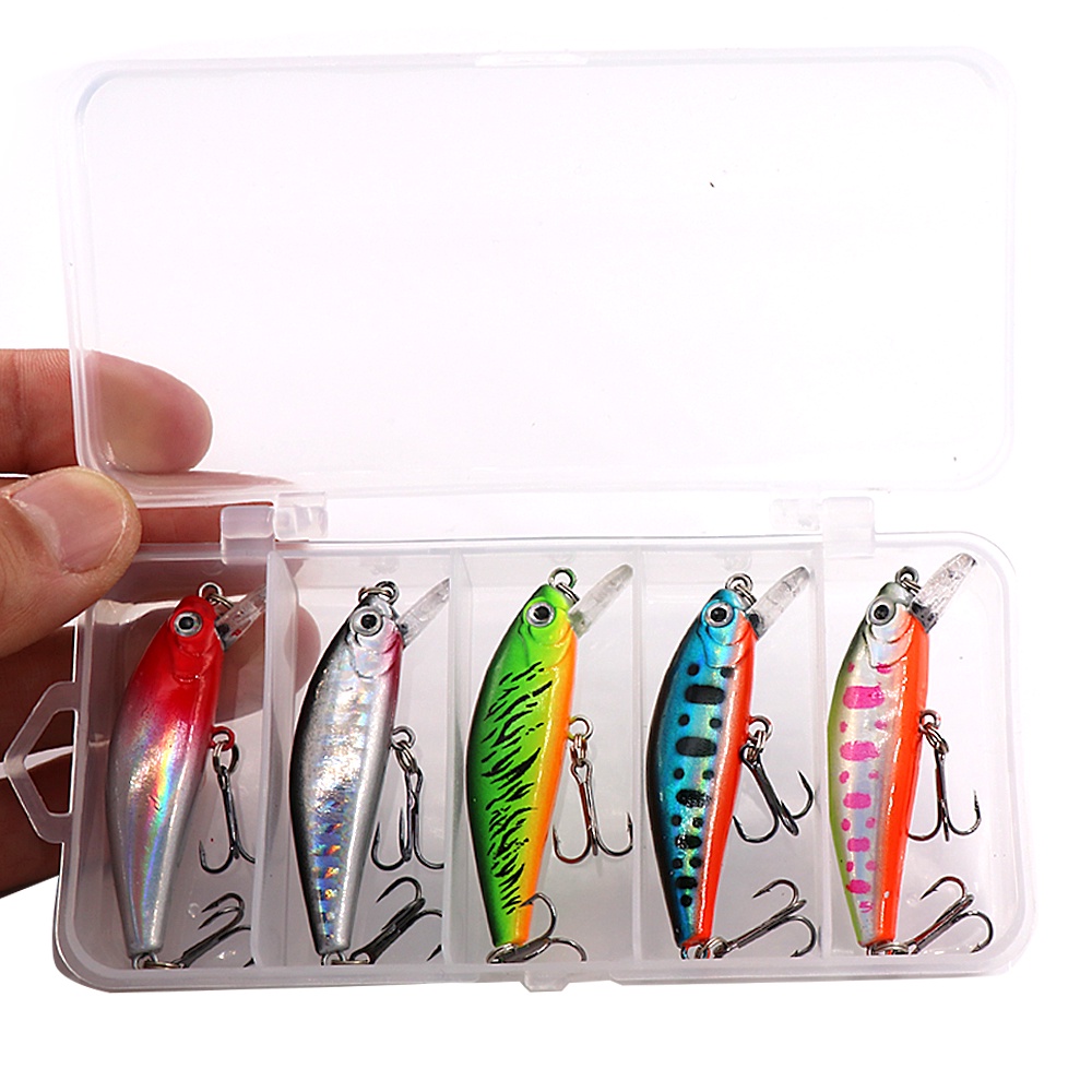 5Pcs Fishing Lure Topwater Large Hard Bait Minnow Lure With 2