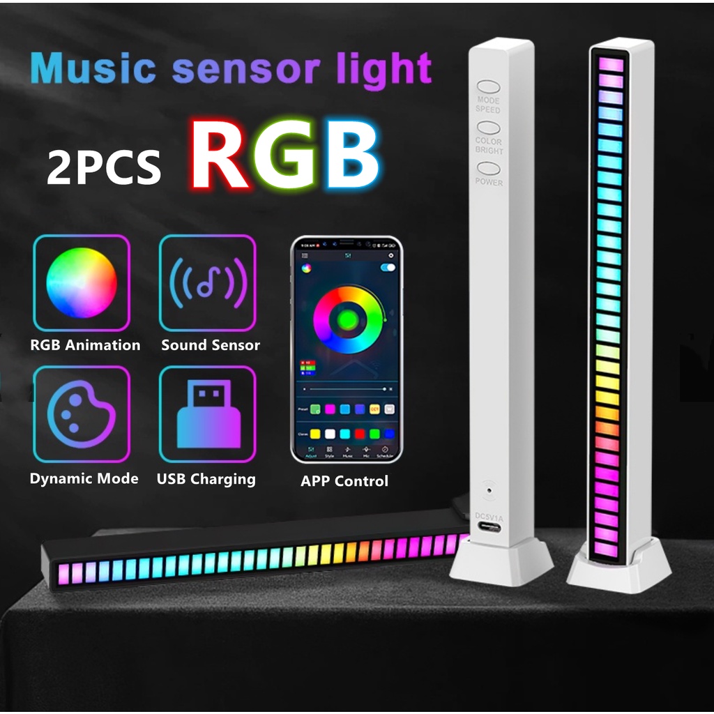 2PCS Bluetooth Sound Activated Lights, 32 Bit Sound Control RGB Light ...