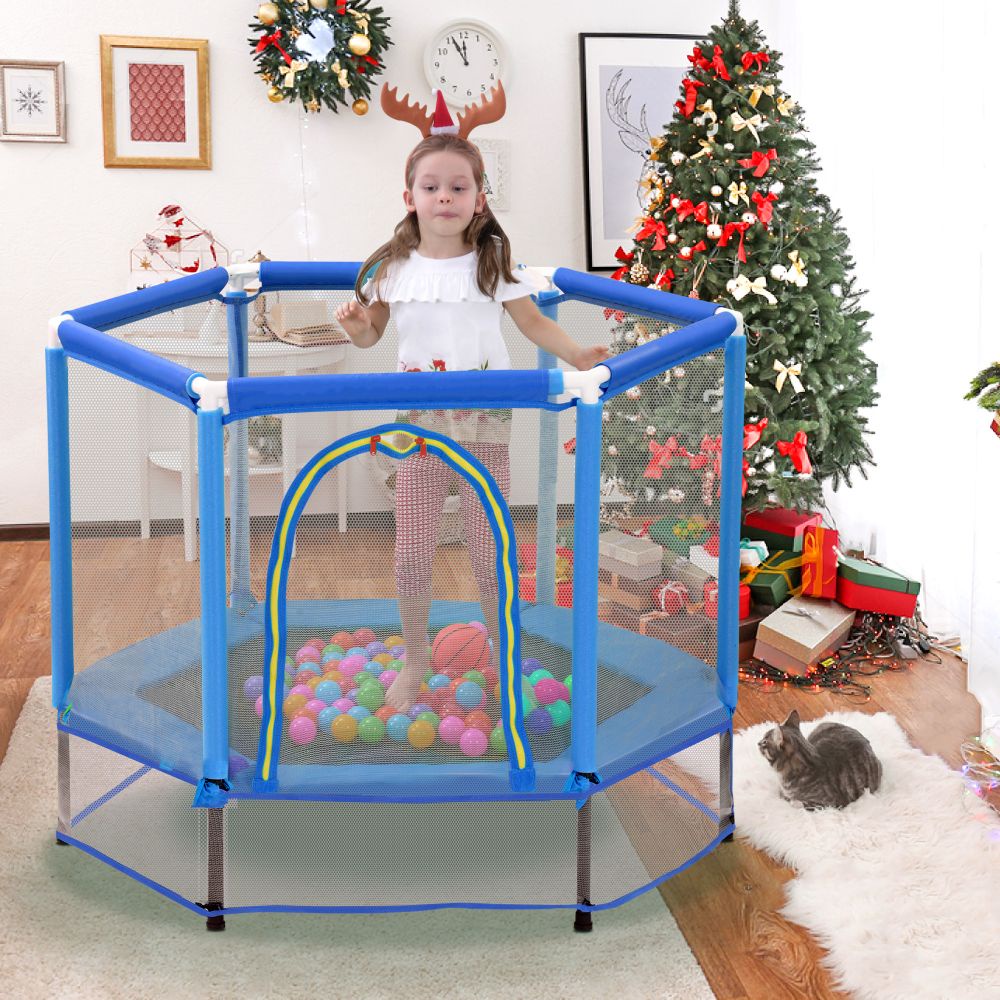 55” Toddlers Trampoline with Safety Enclosure Net and Balls, Indoor