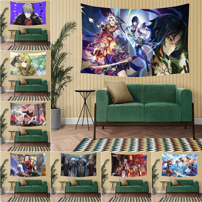 Wall Tapestry with Clips Genshin Impact Polyester Tapestries Bedroom