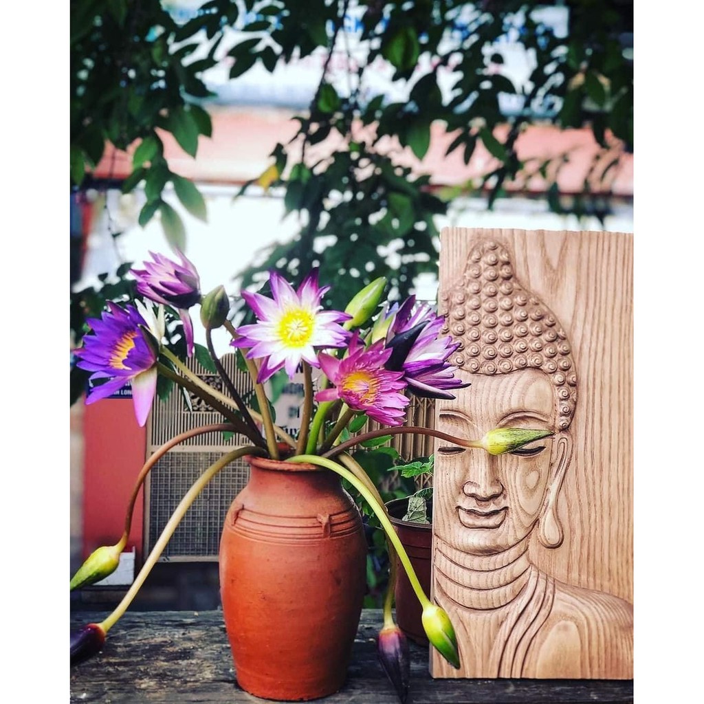 Relief of Buddha Statue with Ash Wood Surface Made in Vietnam, Super