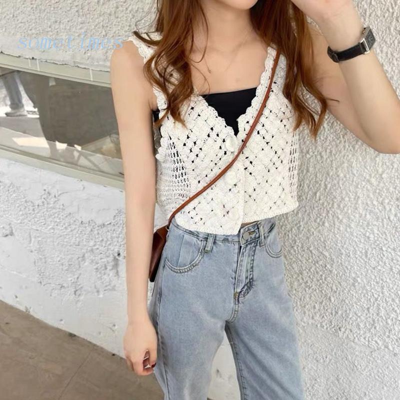 Women Off Shoulder Tops Casual 3/4 Sleeve Hollow Out Crochet Sweaters Lightweight Oversized Knit Tops
