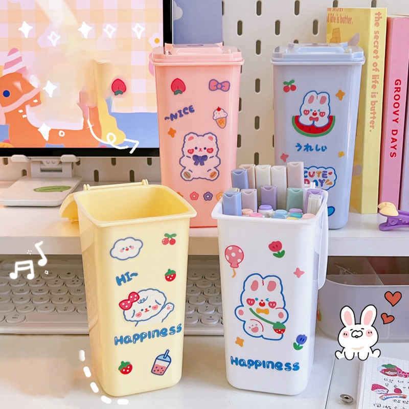 Desktop small trash can household cute trash can with cover desk office