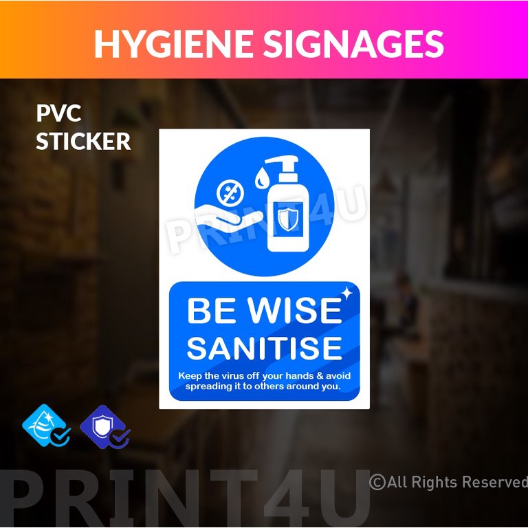 PRINT4U HYGIENE SIGNAGES STICKER WASH HAND KEEP CLEAN SANITISE HAND ...