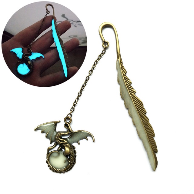 6pc Vintage Feather Metal Bookmarks - Glow In Dark 3D Luminous Bookmarks For Readers & Students
