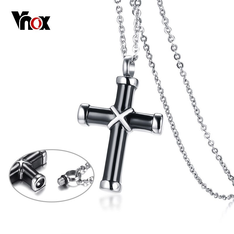 Vnox Hollow Cross Pendant For Men Women Necklace Memorial Cremation Urn 