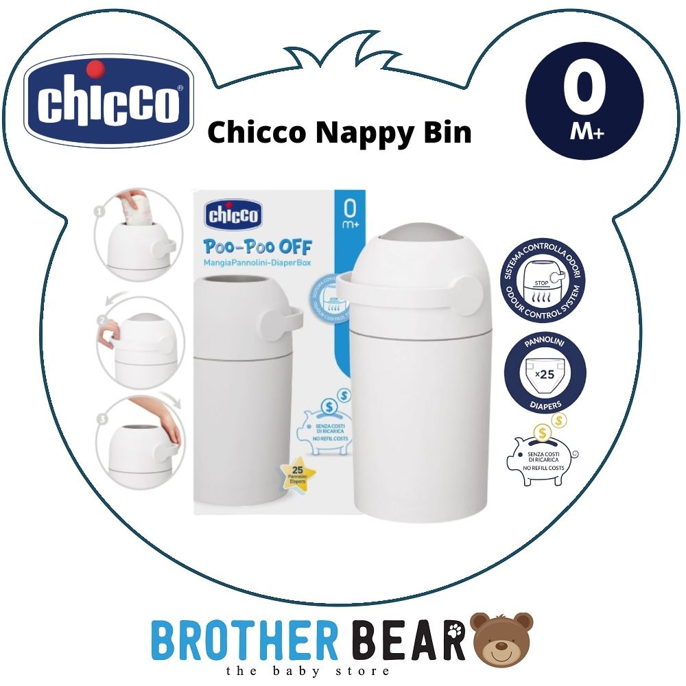 Chicco Odour Off Baby Nappy Bin Use Conventional Bags BROTHER BEARTM