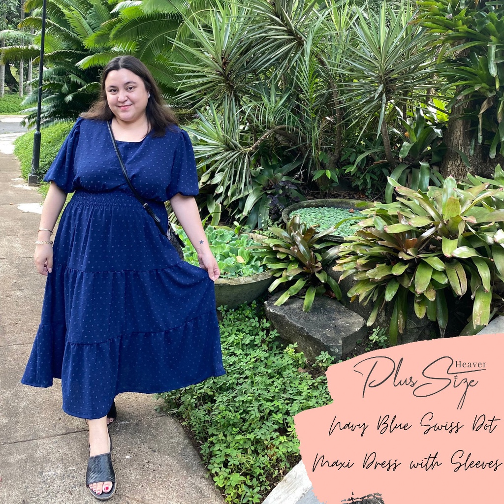 PSH Swiss Dot Plus Size Maxi Dress with Sleeves Shopee Philippines