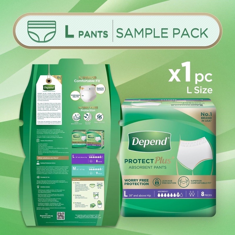 Depend Adult Diaper Protect plus Pants L Size [Sample Pack] Diapers