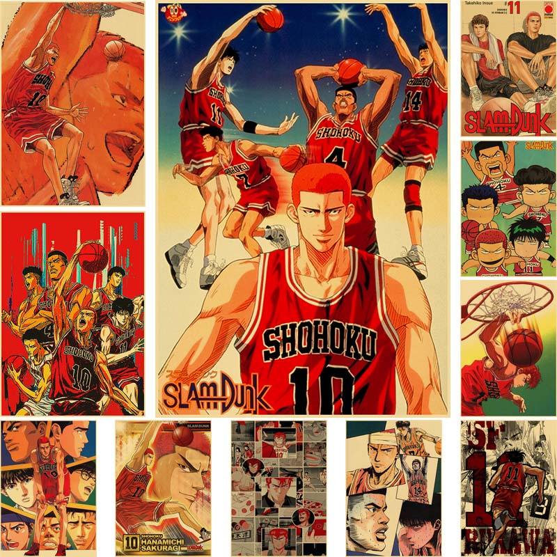 Japanese Basketball Cartoon Slam Dunk Posters Kraft Paper Anime Poster Home Decor Wall Sticker