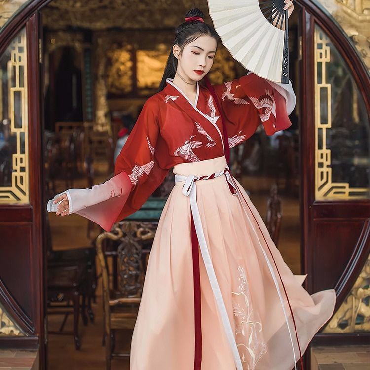 Hanfu Female Original Genuine Version Full Set Waist-Length Skirt Crane ...