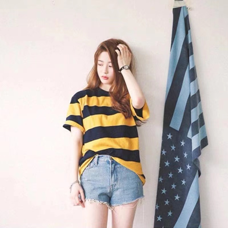 Korean Fashion Striped Unisex Over size T-shirt | Shopee Philippines