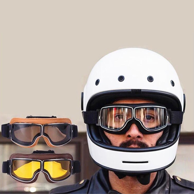 MOTO Leather Vintage Motorcycle Riding Goggles Retro Glasses Biker ...